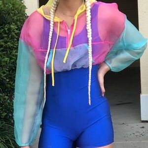 Multi-color sheer crop hoodie